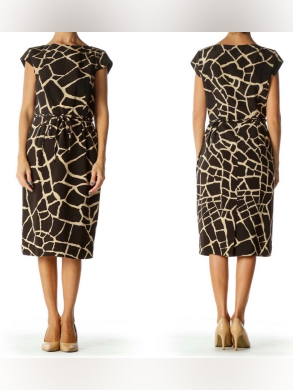 Carlisle Giraffe print silk sheath dress with pockets - size 14